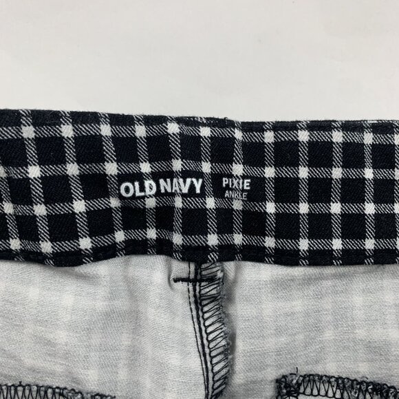 Old Navy Black White Windowpane Checkered Stretch Canvas Pixie Ankle Pant 6 - Picture 5 of 8